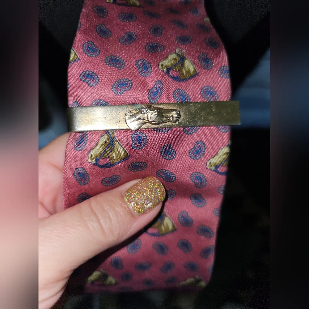 Vintage Daks 100% Silk Horse Tie With Horse Tie Clip